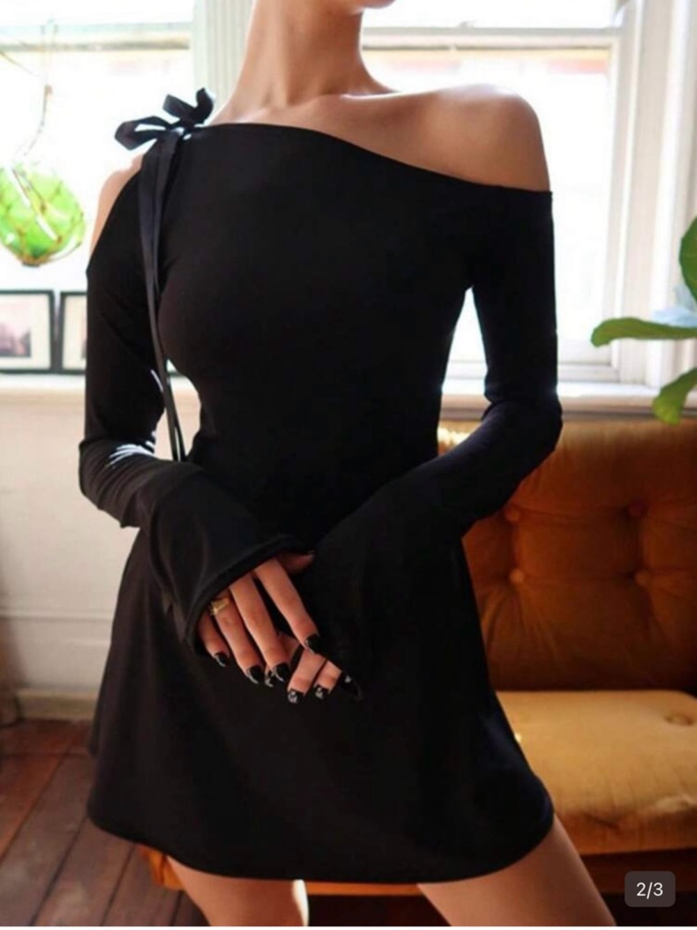 Solid Asymmetrical Neck Knot Shoulder Dress